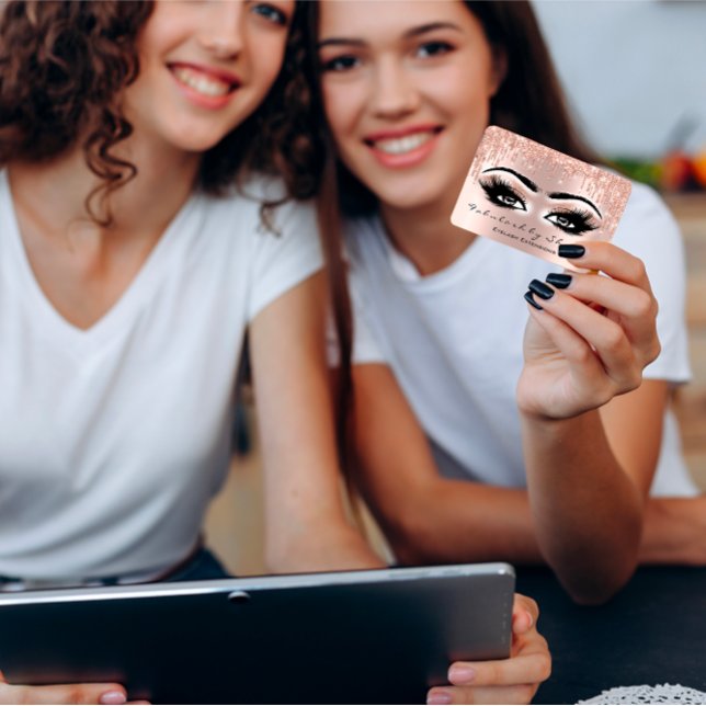 Carte De Visite Maquillage Artiste Eyes Lashes Parties scintillant (Makeup Artist Eyes Lashes Glitter Drips Rose Lux Business Card)