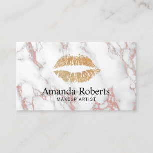 Carte De Visite Maquillage Artiste Gold Lips Marbre blanc tendance