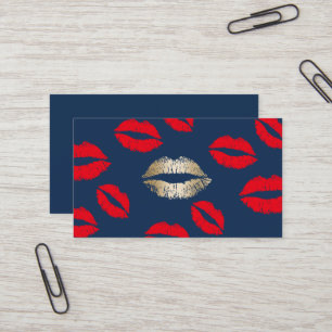 Carte De Visite Maquillage Artiste Gold Lips Marine Blue Beauty Sa
