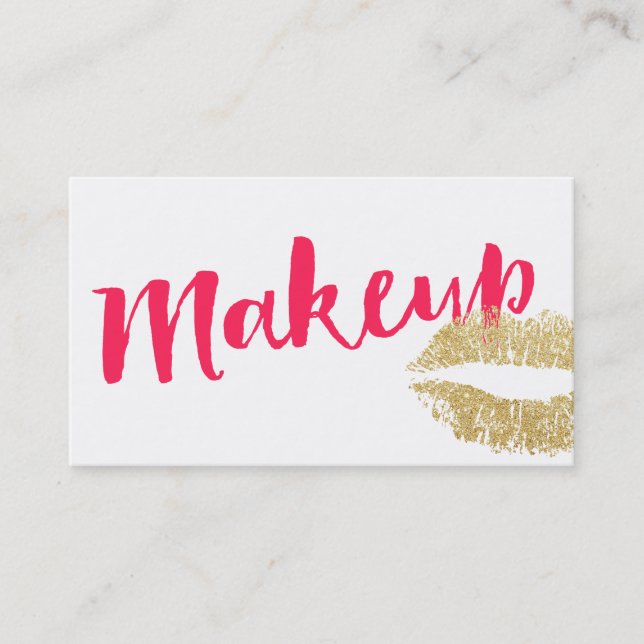 Carte De Visite Maquillage Artiste Gold Lips Moderne Rouge Script  (Devant)