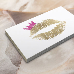 Carte De Visite Maquillage Artiste Gold Lips Pink Crown Beauty Sal