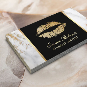 Carte De Visite Maquillage Artiste Gold Lips Salon Marbre de luxe