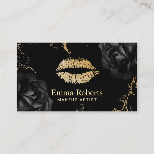 Carte De Visite Maquillage Artiste Gold Lips Salon tendance Black  (Devant)