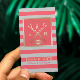 Carte De Visite Maquillage Artiste Hair Styliste Corail & Gris Str