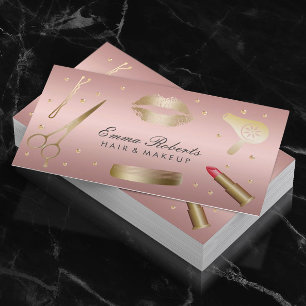 Carte De Visite Maquillage Artiste Hair Styliste Rose moderne Gold