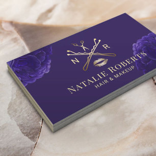 Carte De Visite Maquillage Artiste Hair Styliste Violet Floral Bea