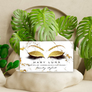 Carte De Visite Maquillage Artiste Lashes Marbre blanc Gold Studio