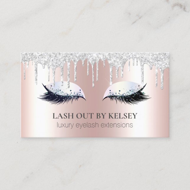 Carte De Visite Maquillage Artiste Lashes Rose + Platine Parties s (Devant)