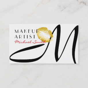 Carte De Visite Maquillage Artiste Lips Or Stylish Monogramme #2