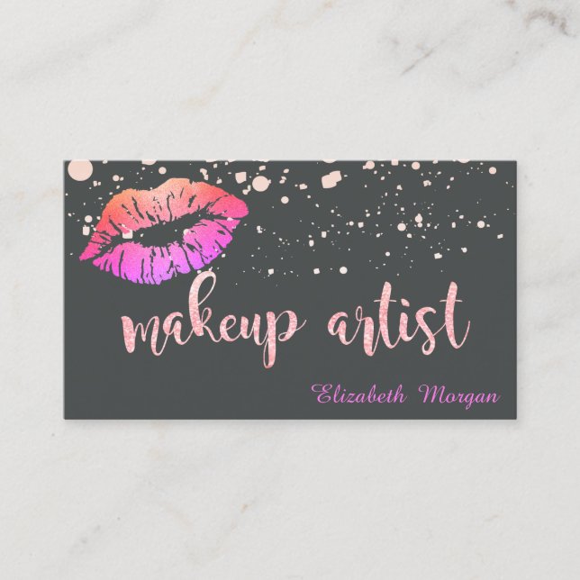 Carte De Visite Maquillage Artiste Moderne Glittery Lips Points (Devant)
