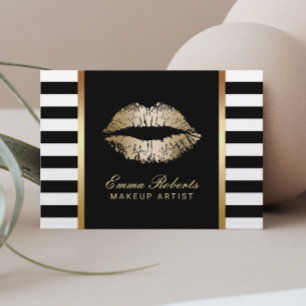 Carte De Visite Maquillage Artiste Moderne Stripes Gold Lips Chubb