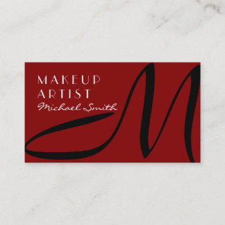 Carte De Visite Maquillage Artiste Monogramme élégant Moderne Roug
