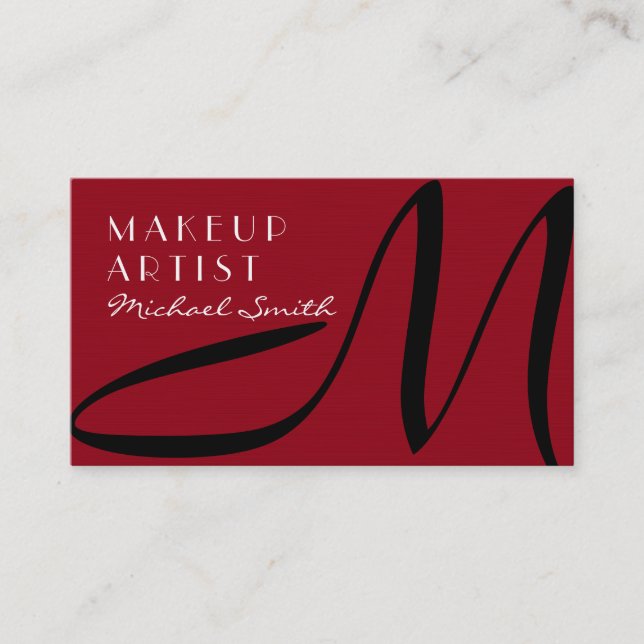 Carte De Visite Maquillage Artiste Monogramme Moderne Maroon (Devant)