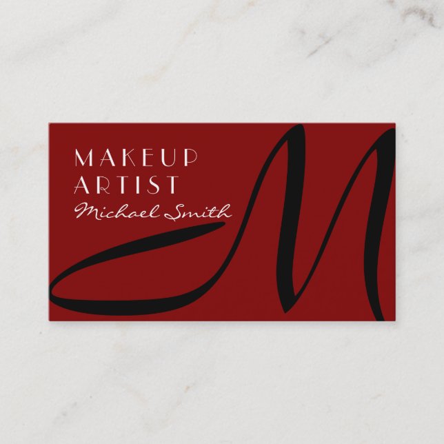 Carte De Visite Maquillage Artiste Monogramme Moderne Maroon (Devant)