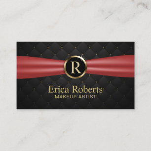 Carte De Visite Maquillage Artiste Monogramme Or Ruban Rouge Luxe