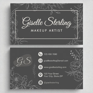 Carte De Visite Maquillage Artiste Moody Charcoal Grey Floral Mode