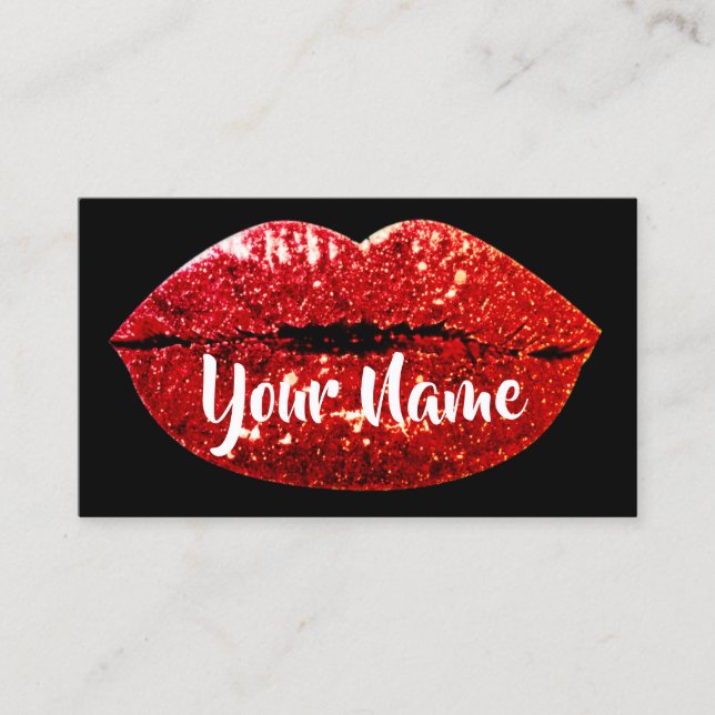 Carte De Visite Maquillage Artiste Noir Rouge Kiss Lips Sugar Part (Devant)