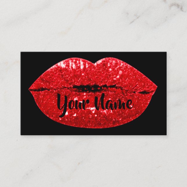 Carte De Visite Maquillage Artiste Noir Rouge Kiss Lips VIP Partie (Devant)