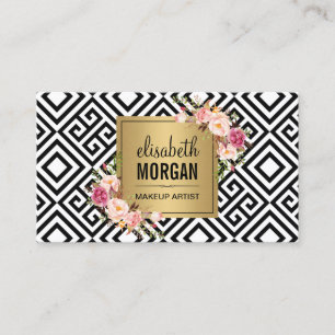Carte De Visite Maquillage Artiste Or Motif Abstrait Décor Floral