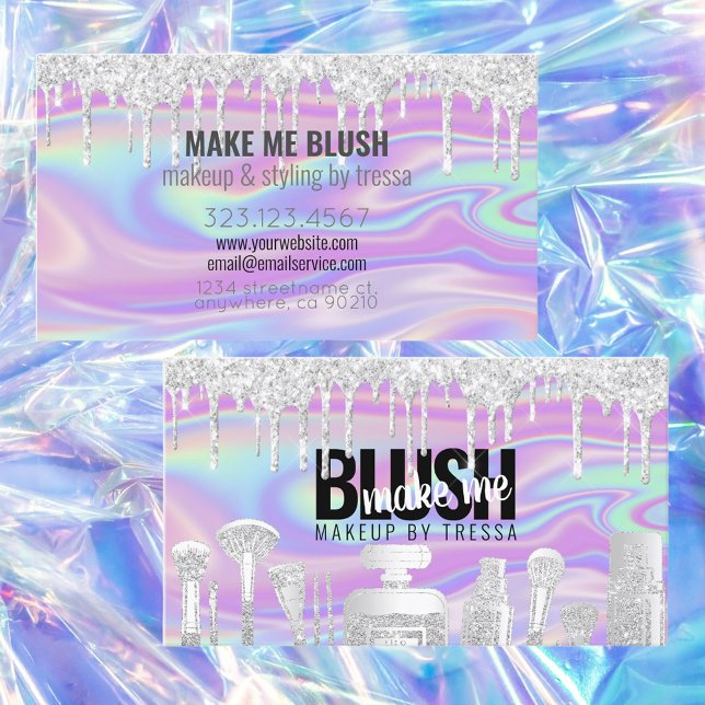 Carte De Visite Maquillage Artiste Parties scintillant argent gout (Créateur téléchargé)
