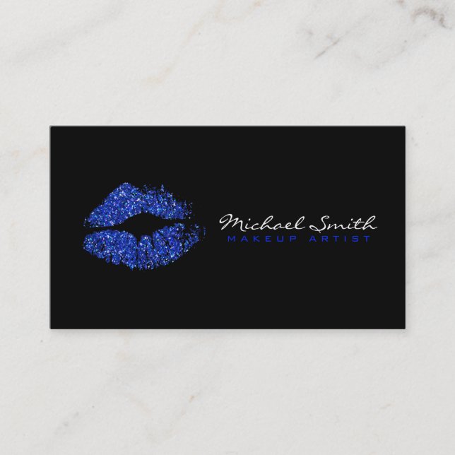 Carte De Visite Maquillage Artiste Parties scintillant Bleue Styli (Devant)
