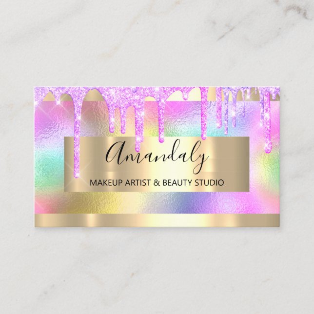Carte De Visite Maquillage Artiste Parties scintillant Or encadré  (Devant)