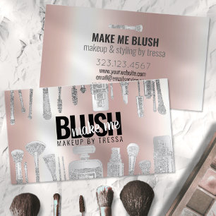 Carte De Visite Maquillage Artiste Parties scintillant Platine + R