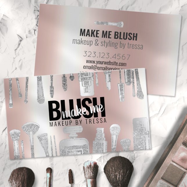 Carte De Visite Maquillage Artiste Parties scintillant Platine + R (Créateur téléchargé)