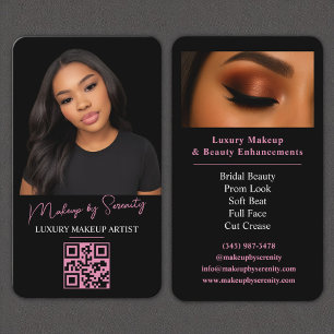 Carte De Visite Maquillage Artiste QR Code Luxe Black Rose Beauté