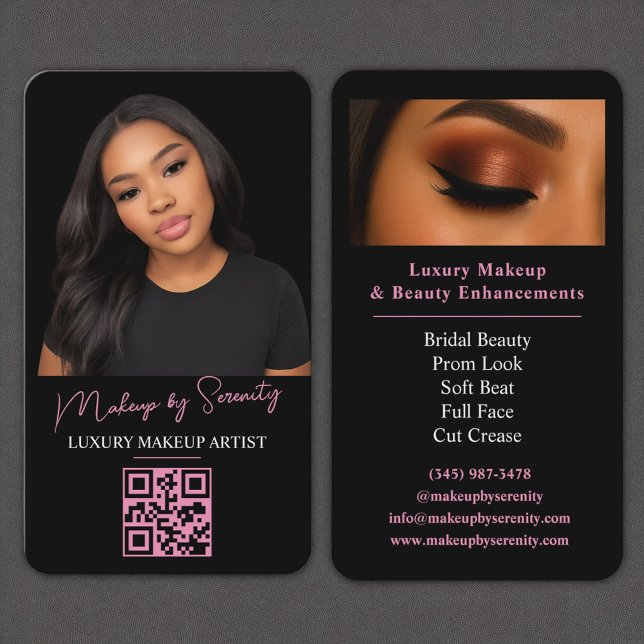 Carte De Visite Maquillage Artiste QR Code Luxe Black Rose Beauté (Créateur téléchargé)