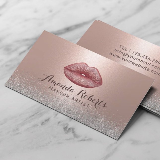 Carte De Visite Maquillage Artiste Rose Gold Glam Lips Parties sci (Créateur téléchargé)