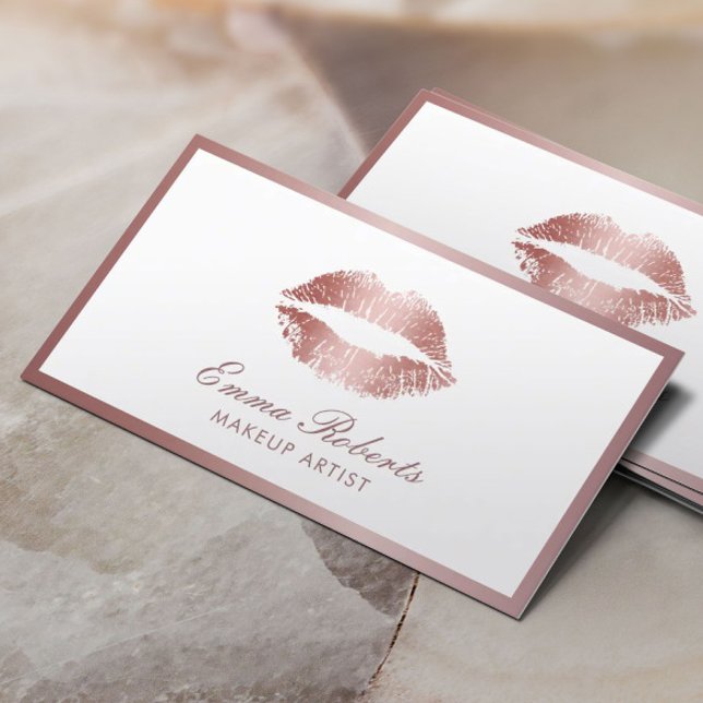 Carte De Visite Maquillage Artiste Rose Gold Lips Beauté Salon (Créateur téléchargé)