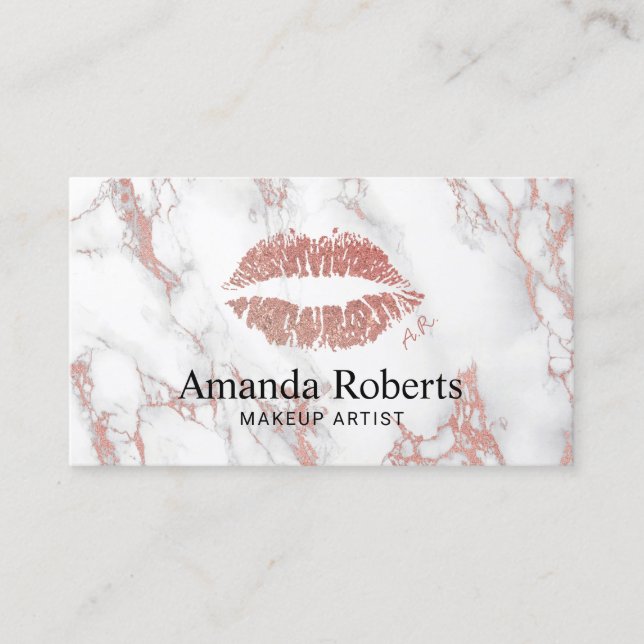 Carte De Visite Maquillage Artiste Rose Gold Lips Charme Marbre mo (Devant)