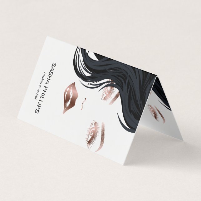 Carte De Visite Maquillage Artiste Rose Gold Lips Lashes Yeux tend (Devant)
