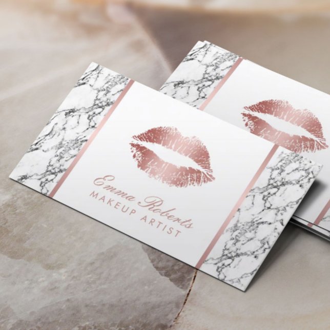 Carte De Visite Maquillage Artiste Rose Gold Lips Marbre blanc mod (Créateur téléchargé)