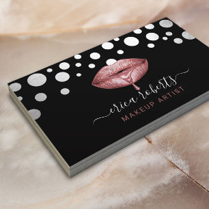 Carte De Visite Maquillage Artiste Rose Gold Lips Pois