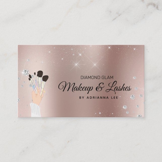 Carte De Visite Maquillage Artiste Rose Gold & Parties scintillant (Devant)