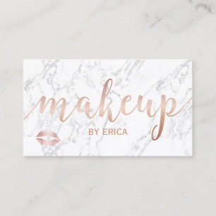 Carte De Visite Maquillage Artiste Rose Gold Script Marbre éléga