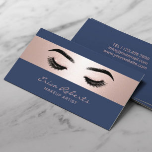 Carte De Visite Maquillage Artiste Rose Gold Stripe Marine Beauty