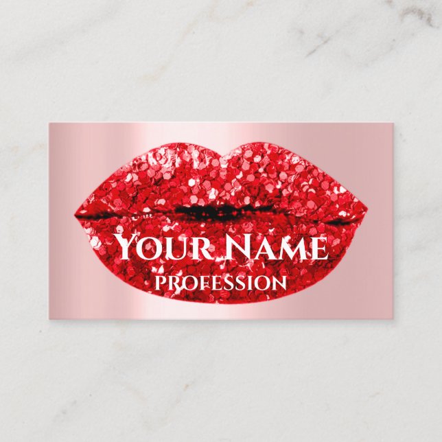 Carte De Visite Maquillage Artiste Rose Kiss Lips Red Glam Parties (Devant)