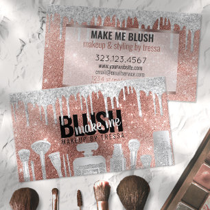 Carte De Visite Maquillage Artiste Rose Parties scintillant Or + P