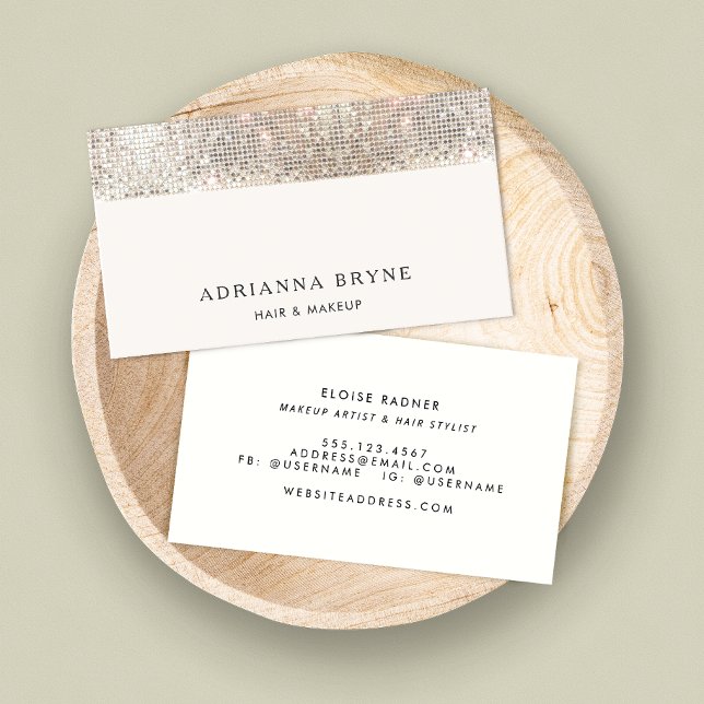 Carte De Visite Maquillage Artiste Salon de Beauté Séquin Argent (Créateur téléchargé)