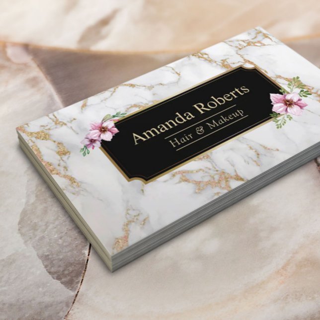 Carte De Visite Maquillage Artiste Salon des cheveux Marbre blanc  (Créateur téléchargé)