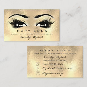 Carte De Visite Maquillage Artiste sourcils Lashes Or en verre