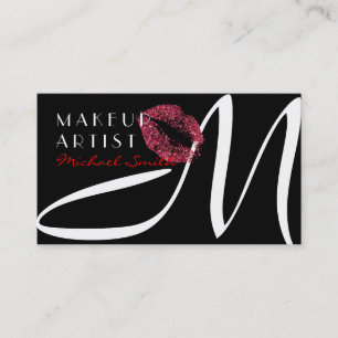 Carte De Visite Maquillage Artiste Stylo Lèvres Rouges Monogramme