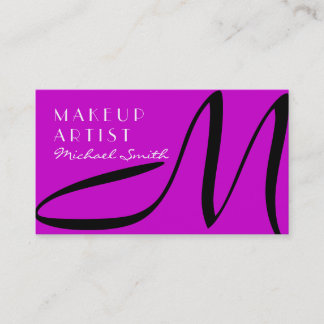 Carte De Visite Maquillage Artiste Stylo Monogramme Moderne Magent