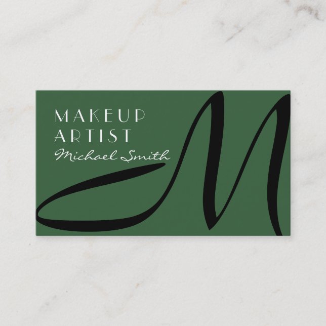 Carte De Visite Maquillage Artiste Stylo Monogramme Moderne Moss G (Devant)