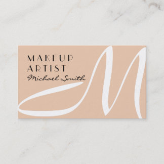 Carte De Visite Maquillage Artiste Stylo Monogramme Moderne Sable