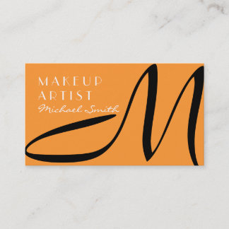 Carte De Visite Maquillage Artiste Stylo Monogramme Moderne safran