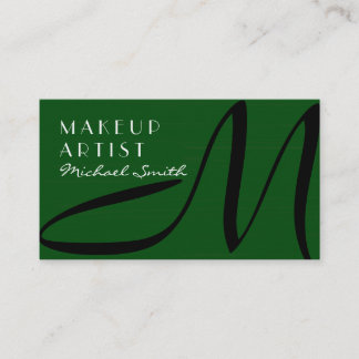 Carte De Visite Maquillage Artiste Stylo Monogramme Moderne Vert